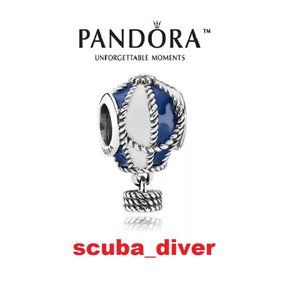 NEW Pandora Up and Away Hot Air Balloon Blue White Enamel Sterling Travel Charm